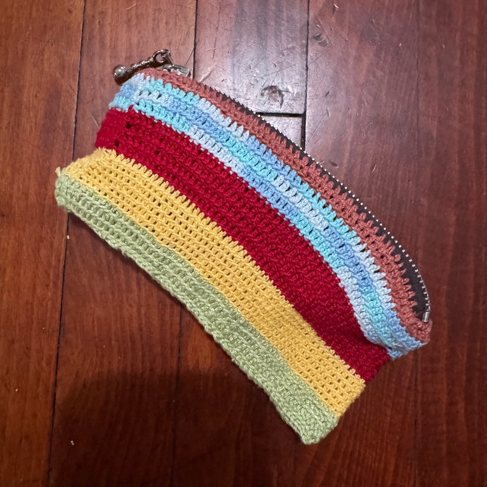 Crocheted Striped Pouch with Seahorse Accent Hand made - Picture 2 of 8